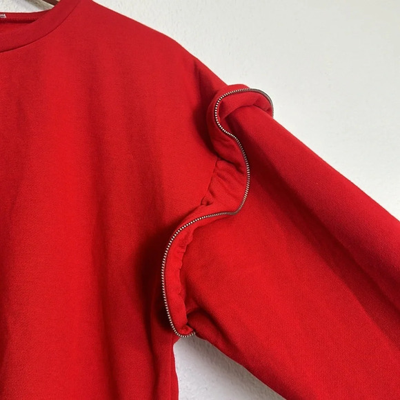 Zara Trafaluc Red Long Sleeve Zippered Design Pullover Sweatshirt Size Small - Picture 4 of 8